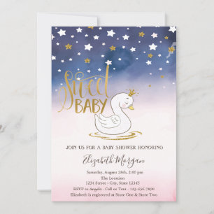 Gold Glitter Star,Swan Baby Shower Invitation