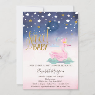Gold Glitter Star,Swan Baby Shower Invitation