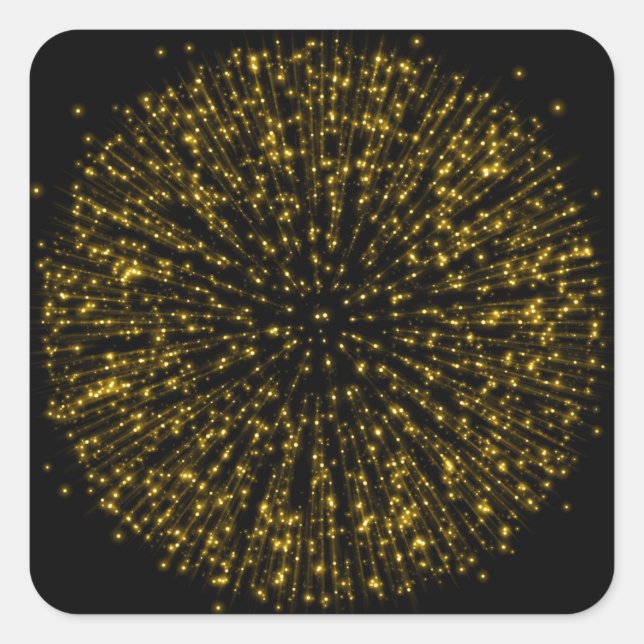 Gold Glitter Starburst Sunburst Firework Sparkle Square Sticker (Front)