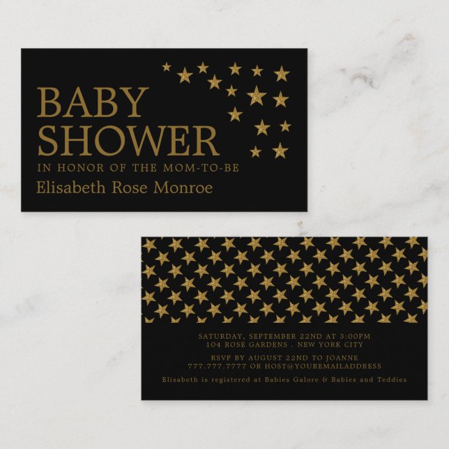 Gold Glitter Stars, Baby Shower Ticket Invitation (Front/Back)
