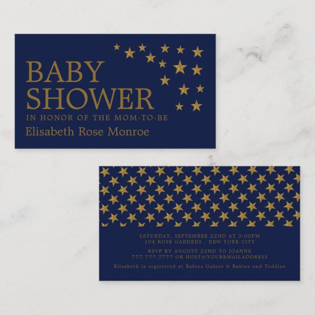 Gold Glitter Stars, Baby Shower Ticket Invitation (Front/Back)