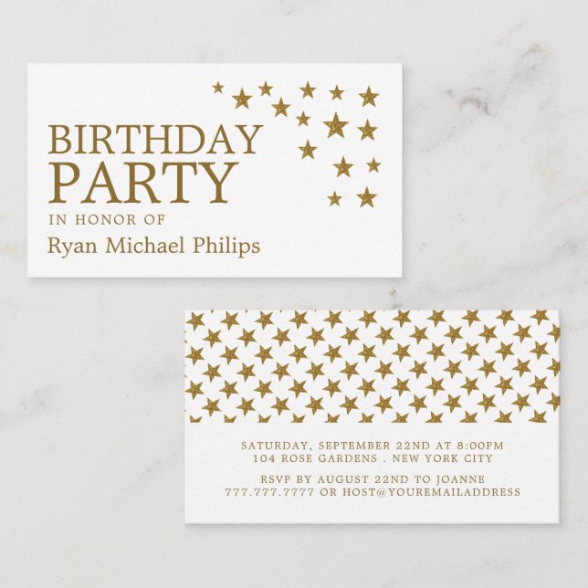 Gold Glitter Stars, Birthday Party Ticket (Front/Back)