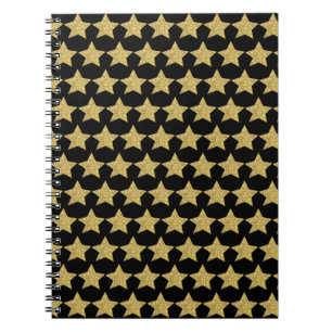 Gold Glitter Stars Black Notebook