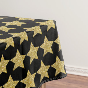 Gold Glitter Stars Black Tablecloth