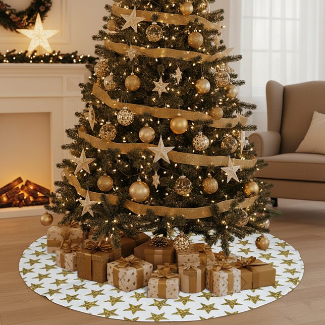 Gold glitter stars  brushed polyester tree skirt (Creator Uploaded)