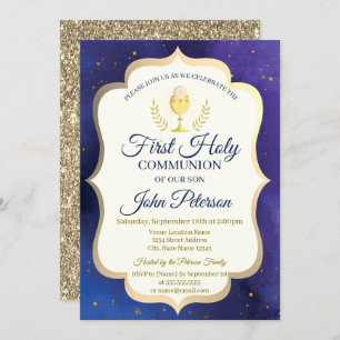 Gold Glitter,Stars,Chalice First Holy Communion  Invitation