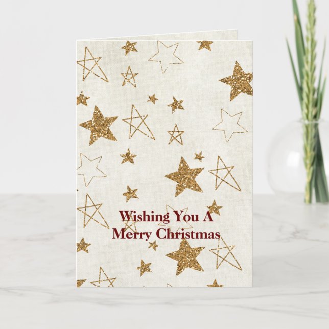 Gold Glitter Stars Christmas Card (Front)