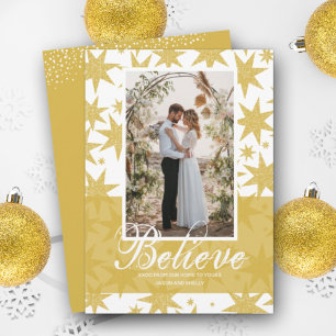 Gold Glitter Stars Christmas Photo Holiday Card