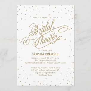 Gold Glitter Stars Elegant Bridal Shower Invitation