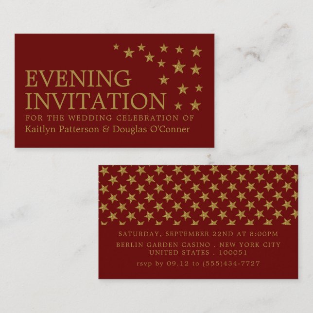 Gold Glitter Stars, Evening Event Ticket Invite (Front/Back)