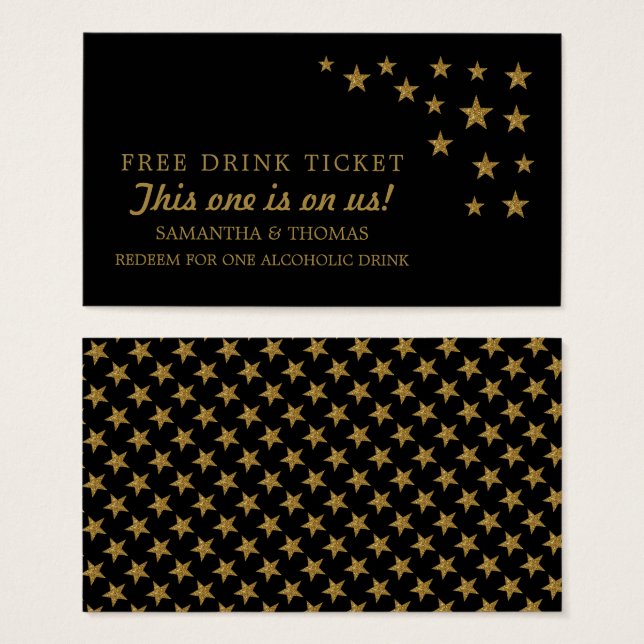 Gold Glitter Stars Free Drink Ticket (Front & Back)