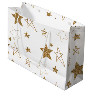 Gold Glitter Stars Large Gift Bag