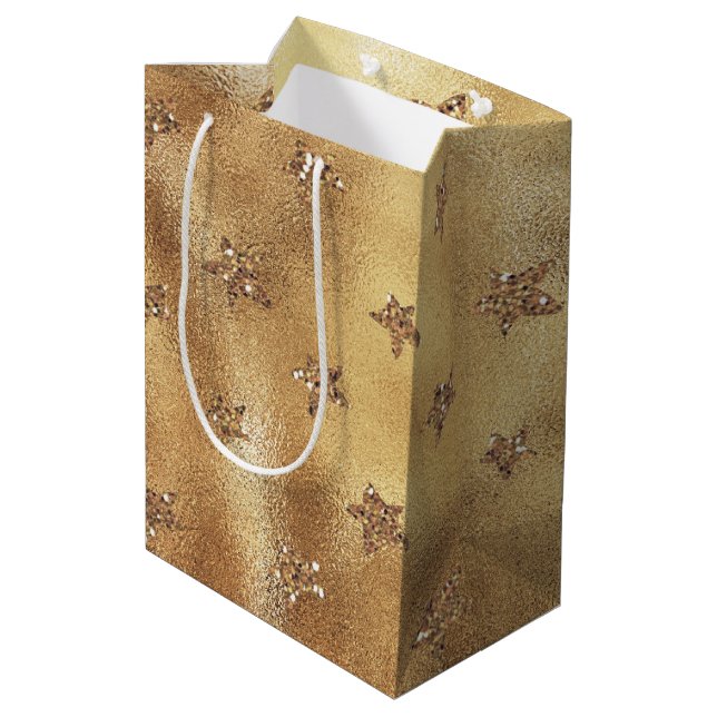 Gold Glitter Stars Medium Gift Bag (Back Angled)
