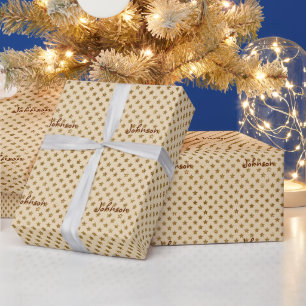 Gold Glitter Stars Monogrammed Christmas Wrapping Paper