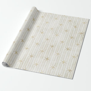 Gold Glitter Stars on Stripes Wrapping Paper