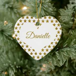 Gold glitter stars personalised ceramic ornament