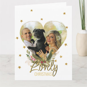 Gold Glitter Stars Photo Heart Lovely Christmas Card
