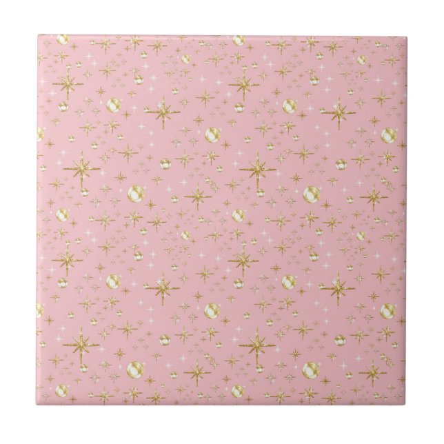 Gold glitter stars, pink and gold tile (Front)