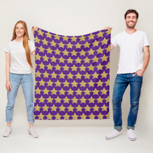 Gold Glitter Stars Purple Fleece Blanket
