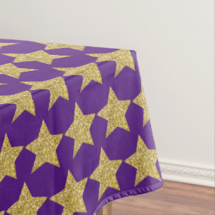 Gold Glitter Stars Purple Tablecloth