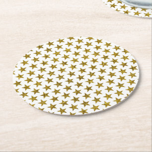 Gold glitter stars round paper coaster