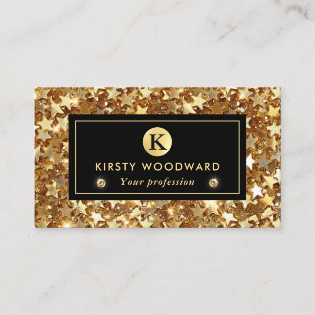 Gold Glitter Stars Sequins Pattern Business Card (Front)