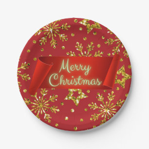 Gold Glitter Stars & Snowflakes Paper Plate