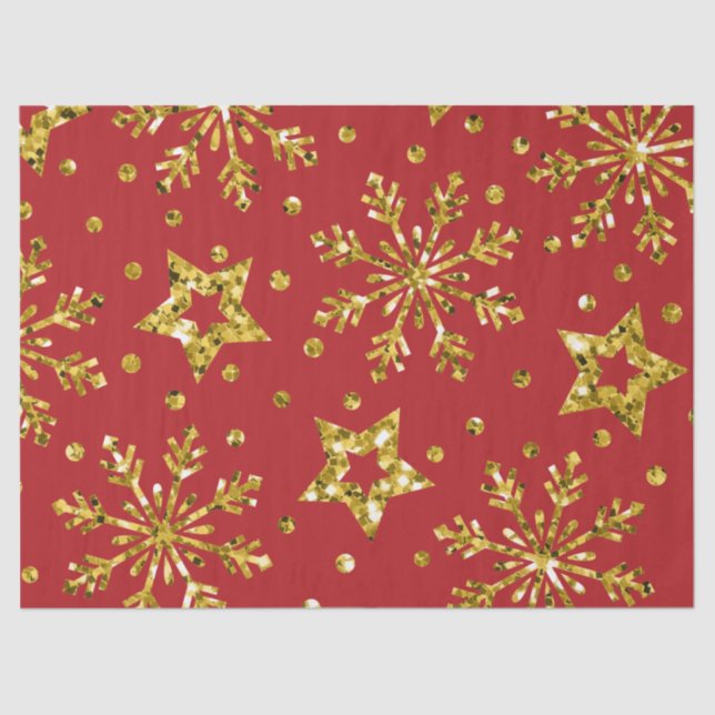 Gold Glitter Stars & Snowflakes Tissue Paper (Front)