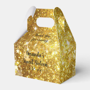 Gold Glitter Stars Sparkle Sweet Sixteen Thank You Favour Box