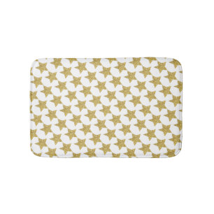Gold Glitter Stars White Bath Mat