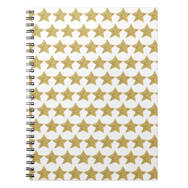 Gold Glitter Stars White Notebook (Front)