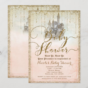 Gold Glitter Storybook Castle Baby Shower Invitation
