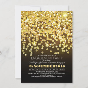gold glitter string lights glam engagement party invitation