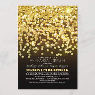 gold glitter string lights glam rehearsal dinner invitation