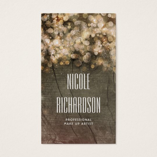 Gold Glitter String Lights Rustic Barn Wood Business Card