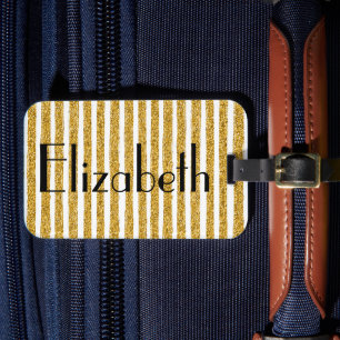 Gold Glitter Stripe Luggage Tag