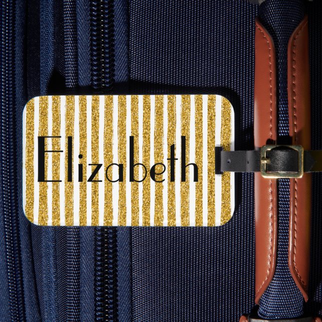 Gold Glitter Stripe Luggage Tag (Front Insitu 4)
