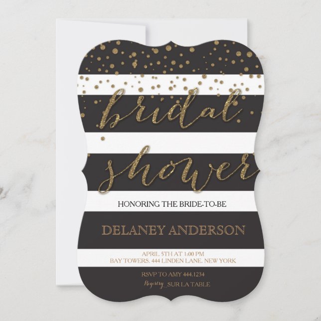 Gold Glitter Striped Bridal Shower Invitation (Front)