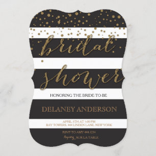 Gold Glitter Striped Bridal Shower Invitation