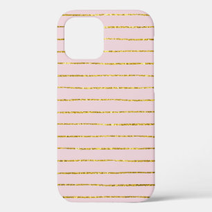 Gold Glitter Stripes and Blush Pink iPhone 12 Pro Case