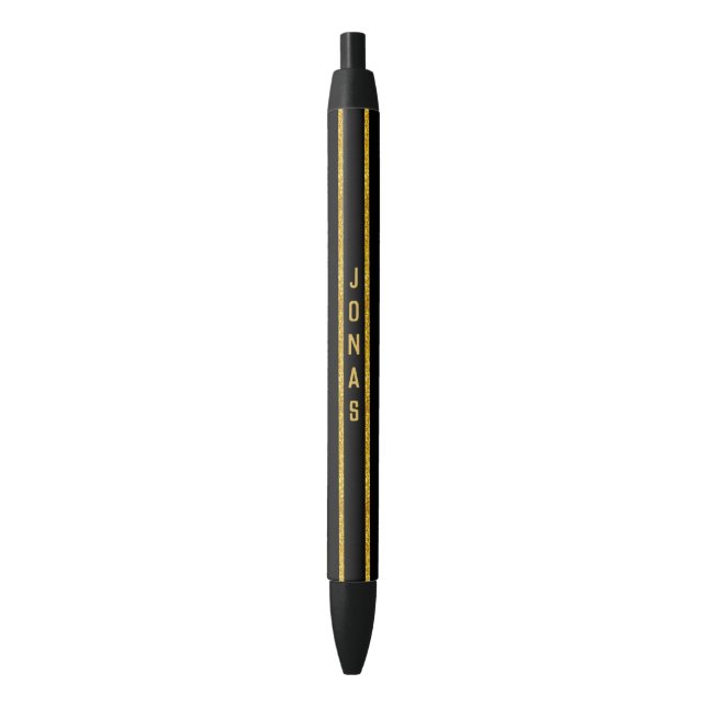 Gold Glitter Stripes Black Ink Pen (Front Vertical)
