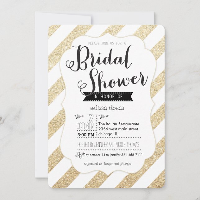 Gold Glitter Stripes Bridal Shower Invitation (Front)