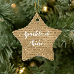 Gold Glitter Stripes Ceramic Tree Decoration
