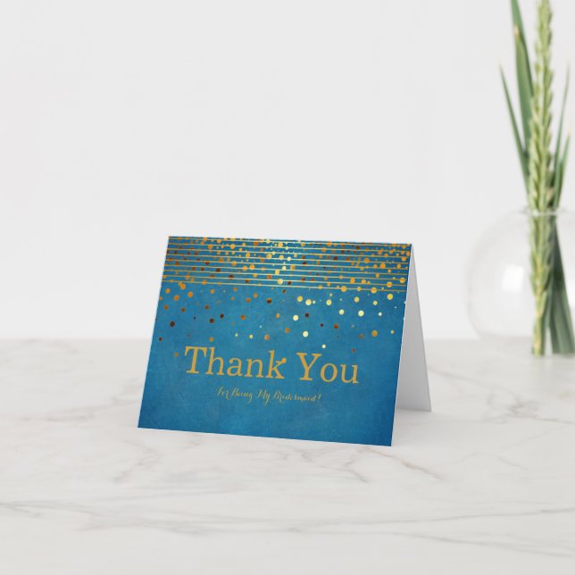 Gold Glitter Stripes For Being My Bridesmaid Thank Thank You Card (Front)