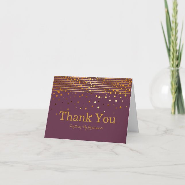 Gold Glitter Stripes For Being My Bridesmaid Thank Thank You Card (Front)