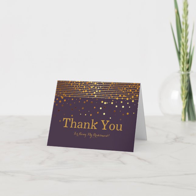 Gold Glitter Stripes For Being My Bridesmaid Thank Thank You Card (Front)