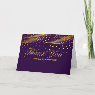 Gold Glitter Stripes For Being My Bridesmaid Thank Thank You Card