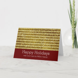 Gold Glitter Stripes Holiday Card
