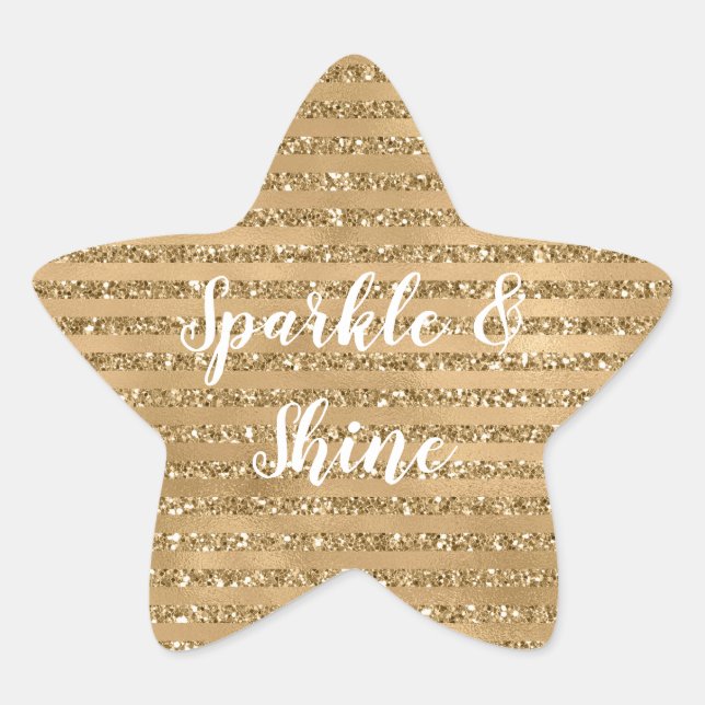 Gold Glitter Stripes   Star Sticker (Front)