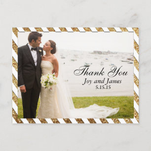Gold Glitter Stripes Thank You Wedding Postcards